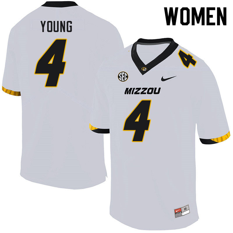Women #4 Elijah Young Missouri Tigers College Football Jerseys Sale-White - Click Image to Close
